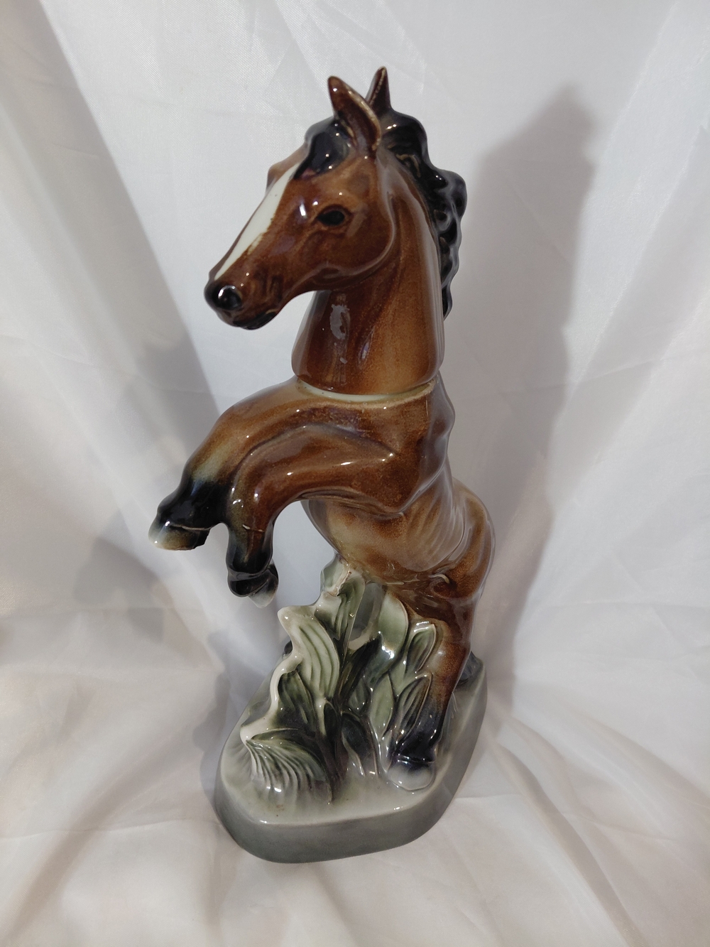 Gloss Brown Ceramic Rearing Horse Accent Figurine